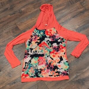 12 Pm By Mon Ami Coral Floral Hoodie